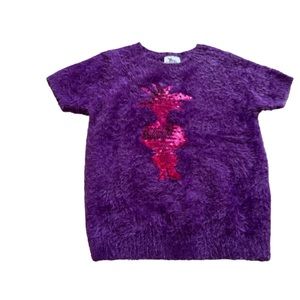 TROLLS World Tour Shirt Lightweight Eyelash Fuzzy Pink Sequin Poppy Top